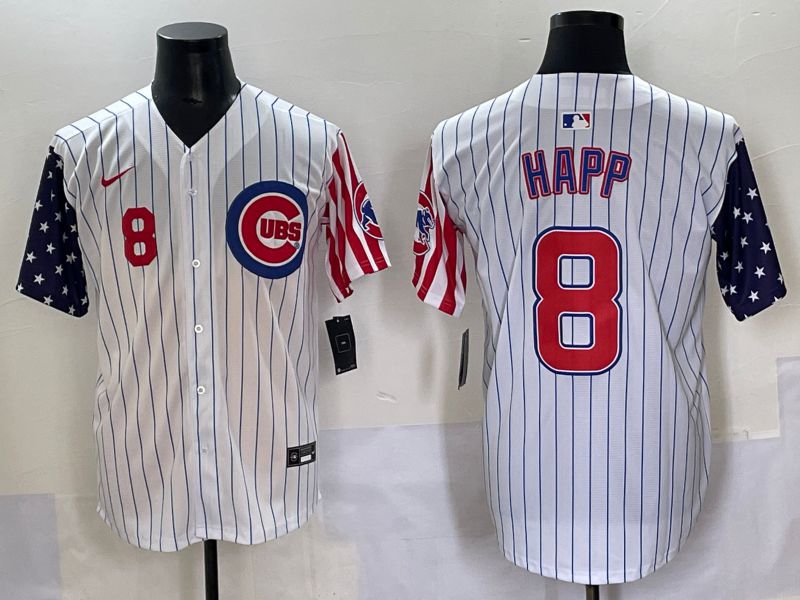 Men 2025 Chicago Cubs #8 Happ White Stripe a generation of national flags Joint Name Nike MLB Jersey style 3->chicago cubs->MLB Jersey